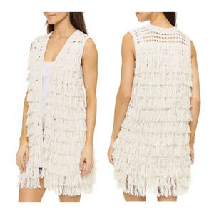 Alice + Olivia WEISS Cream Silk Sleeveless Boho Fringe Knit Sweater Vest NWT